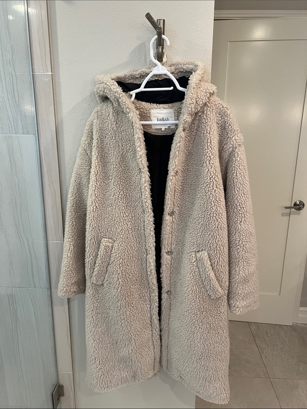 ba&sh Cream Teddy Coat with Hood